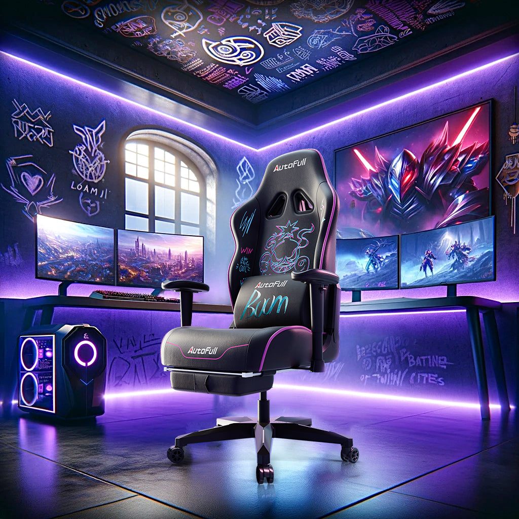 Stylish gaming setup with RGB lighting and triple-monitor display featuring the AutoFull C3 chair—one of the top rated gaming chairs known for its comfort, vibrant design, and ergonomic support for immersive gameplay sessions.